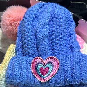 Blue Knit Kids  girl Beanie with Heart Patch